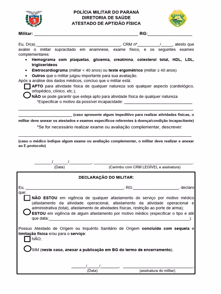 Qual é o exame de aptidão física?
