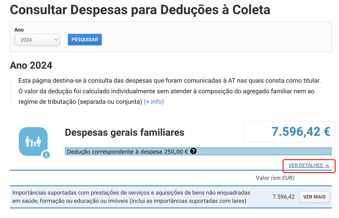 Como consultar as despesas dedutíveis e reclamar problemas detectados?